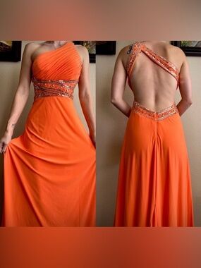 Vintage 90s Cache Orange Beaded Jeweled Prom Dress Formal Gown 6 4 2